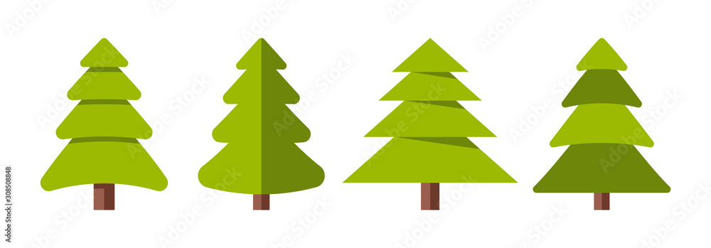 Collection of Christmas trees, modern flat design.