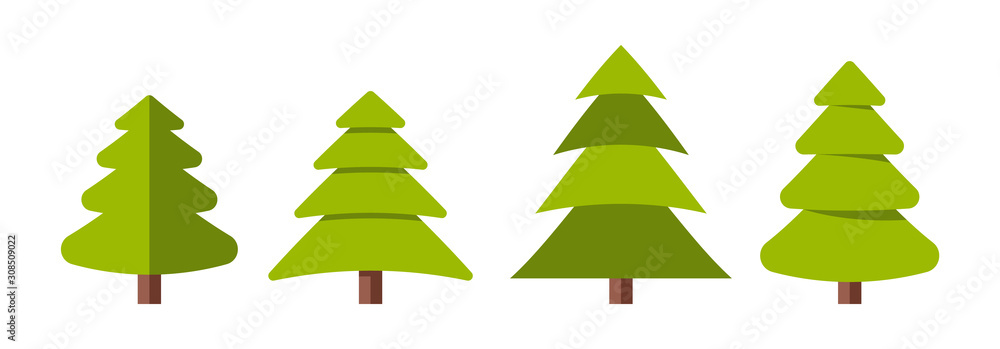 Collection of Christmas trees, modern flat design.