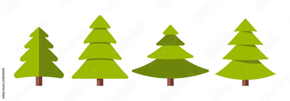 Collection of Christmas trees, modern flat design.