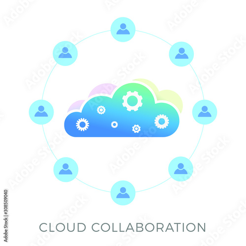 Cloud Collaboration, online and wireless computing, teamwork communication, remote business technology concept. Cloud management illustration, flat vector icon