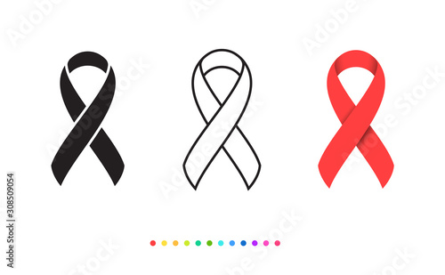 Breast cancer awareness. Three kinds of Ribbon style.