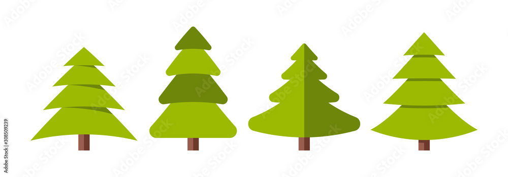 Collection of Christmas trees, modern flat design.
