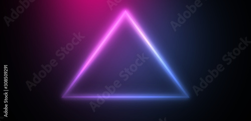 Abstract ultraviolet background. Futuristic background, Neon light, light figure in the center. Triangle, pyramid.