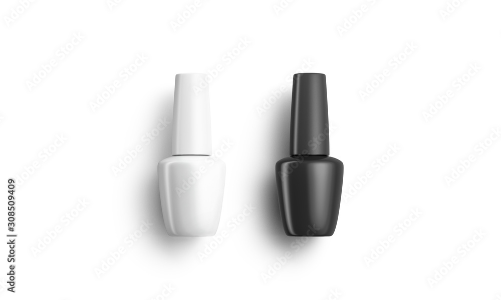 Blank matte black and white nail polish bottle mockup lying