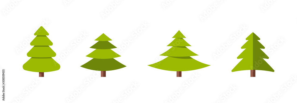 Collection of Christmas trees, modern flat design.