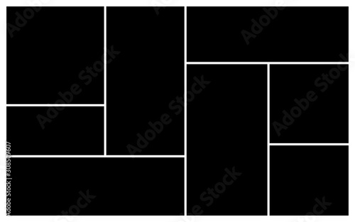 Empty photo frame collage of eight parts. Poster frame mockup. Vector template photo collage. EPS 10