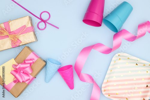 Birthday party decoration in blue and pink color for boys and girls - Happy birthday  © Long Frame