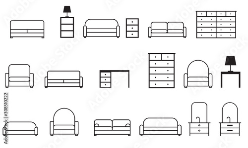 Set of furniture. Flat icons. Vector illustration.