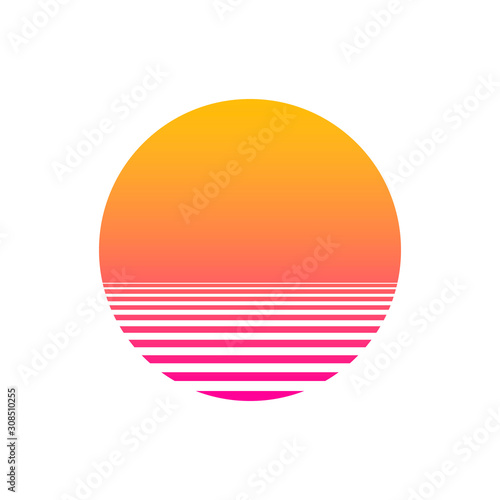 Isolated sunset gradient on white background. Vector illustration of sun in retro 80s and 90s style. EPS 10 © Crazy Dark Queen