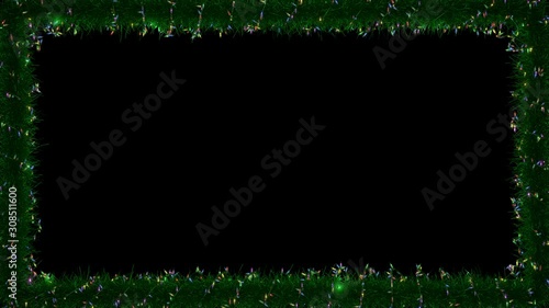 Christmas Tinsel and Lights - 4k Video Border - 3d Rendering - Transparent Background
