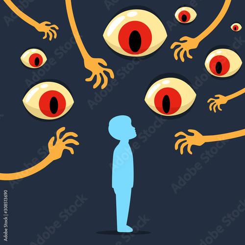 The eyes and hands focused on a girl. Sexual Harassment to a boy