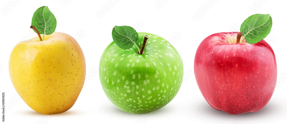 Apples red yellow green with leaf Apples red yellow green with leaf