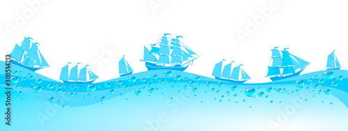 Ship with separate editable elements. Design for yacht clubs, shirts, etc.