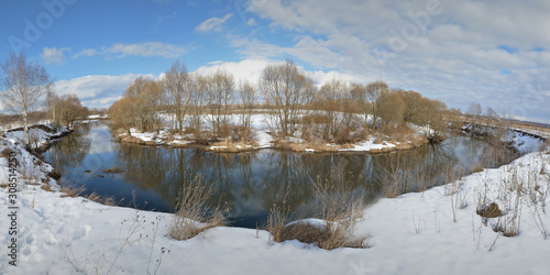 Spring fishing on the Desna river, beautiful panorama.