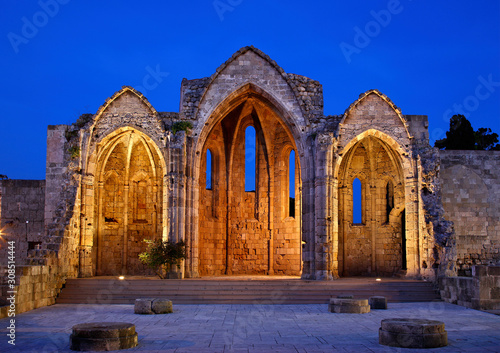 Fényképezés The remains of Panagia tou Bourgou (Our Lady of the Burgh) church in the Medieval town of Rhodes island, Dodecanese, Greece