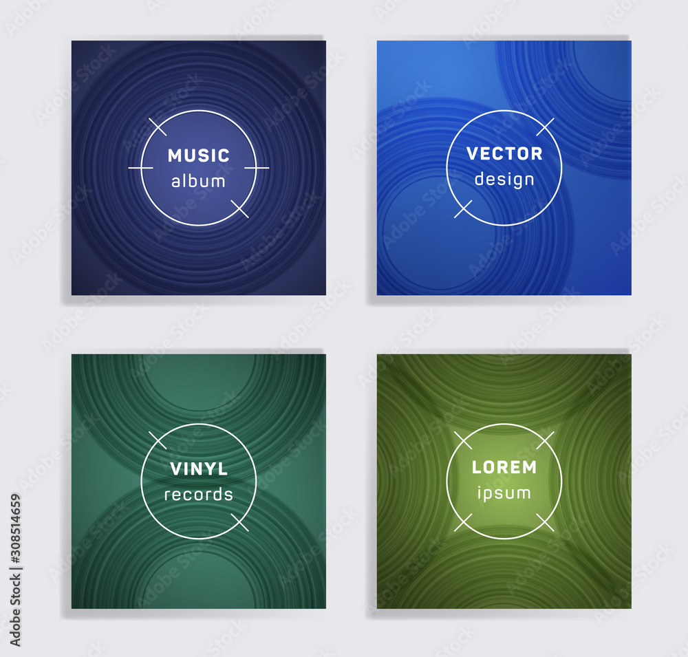 Fototapeta premium Abstract vinyl records music album covers set.