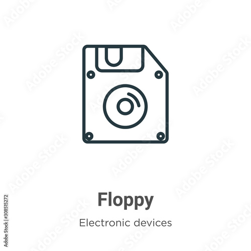 Floppy outline vector icon. Thin line black floppy icon, flat vector simple element illustration from editable electronic devices concept isolated on white background