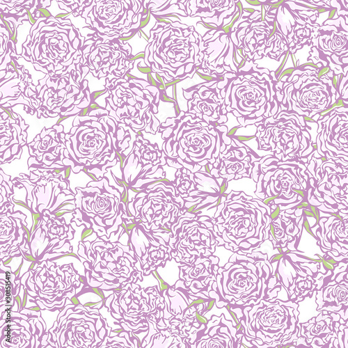 Seamless pattern flowers, flowering roses bloom on white background
