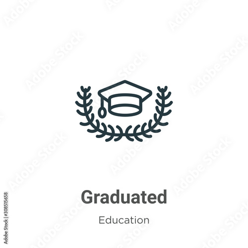 Graduated outline vector icon. Thin line black graduated icon, flat vector simple element illustration from editable graduation and education concept isolated on white background