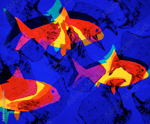 fish and plastic bags digital illustration