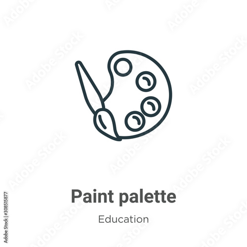 Paint palette outline vector icon. Thin line black paint palette icon, flat vector simple element illustration from editable education concept isolated on white background