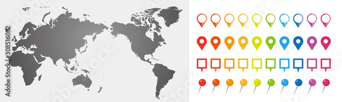 世界地図 ビジネス マップ ピンとマーカーのセット
