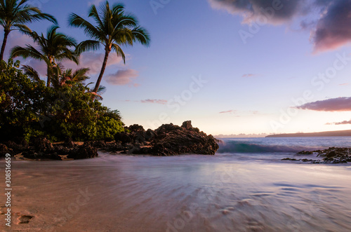 Sunset view of beautiful tropical beach  Secret Wedding Beach  Makena Cove  Maui  Hawai