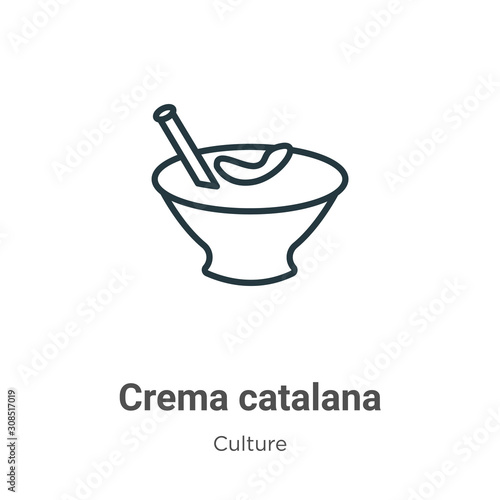 Crema catalana outline vector icon. Thin line black crema catalana icon, flat vector simple element illustration from editable culture concept isolated on white background
