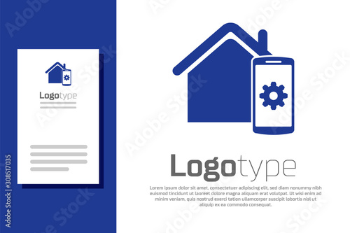 Blue Smart home - remote control system icon isolated on white background. Logo design template element. Vector Illustration