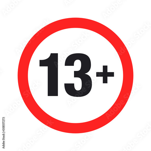 "Thirteen plus" round sign. Vector Illustration
