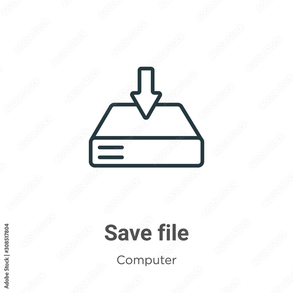 Save file outline vector icon. Thin line black save file icon, flat vector simple element illustration from editable computer concept isolated on white background