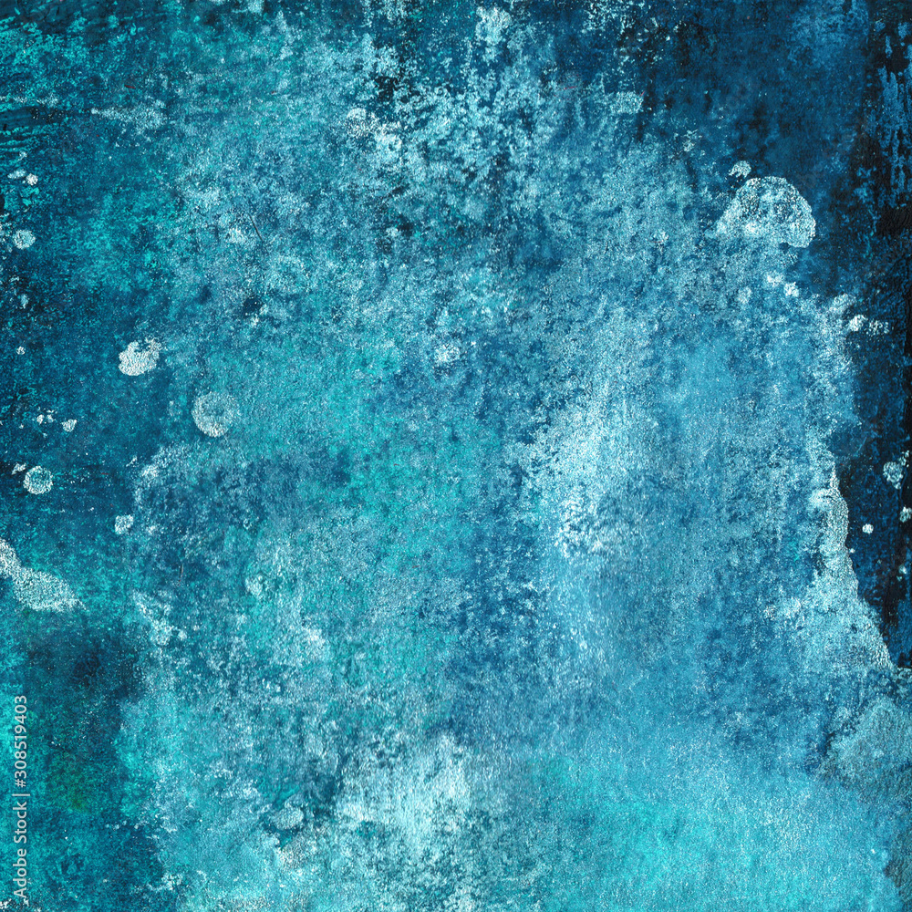 Abstraction, stains, specks, gradient. Sky, under water, blue, turquoise, gray.