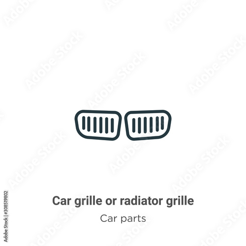 Car grille or radiator grille outline vector icon. Thin line black car grille or radiator grille icon, flat vector simple element illustration from editable car parts concept isolated on white