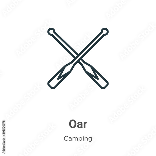 Oar outline vector icon. Thin line black oar icon, flat vector simple element illustration from editable camping concept isolated on white background