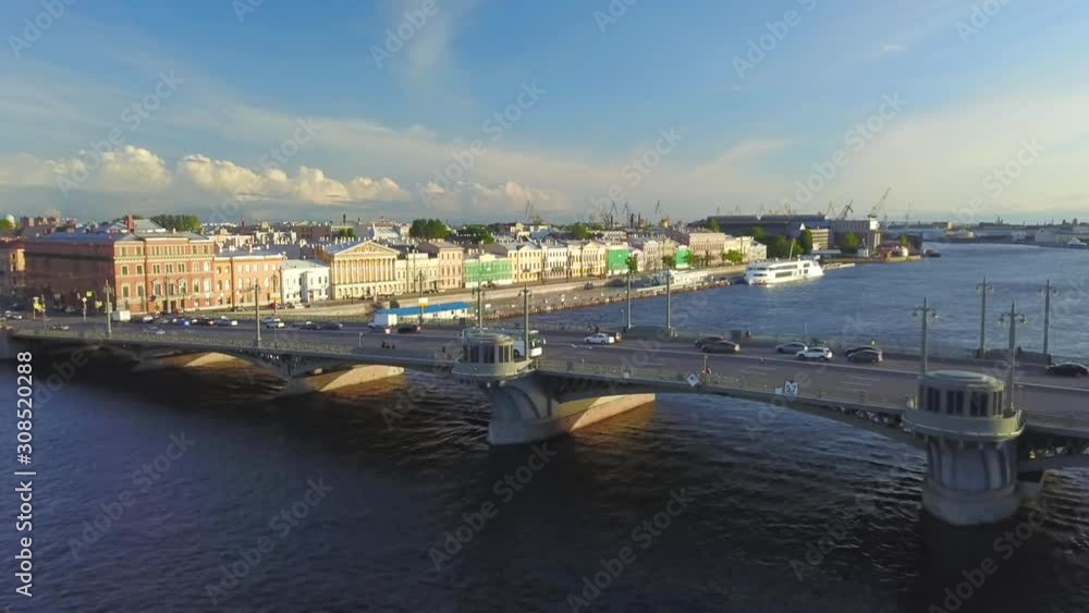 AERIAL top view Blagoveshchensky bridge, St. Petersburg, Russia AERIAL top view Blagoveshchensky bridge, St. Petersburg, Russia