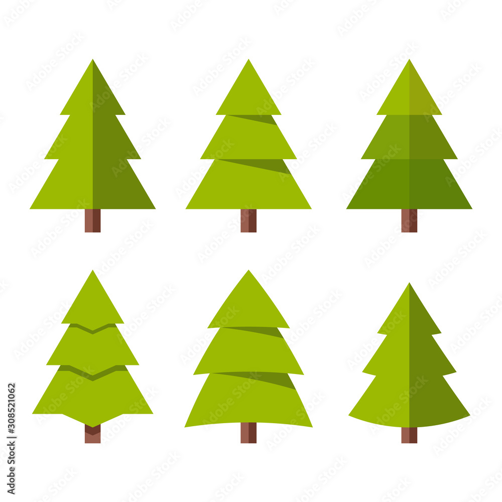 Collection of Christmas trees, modern flat design.