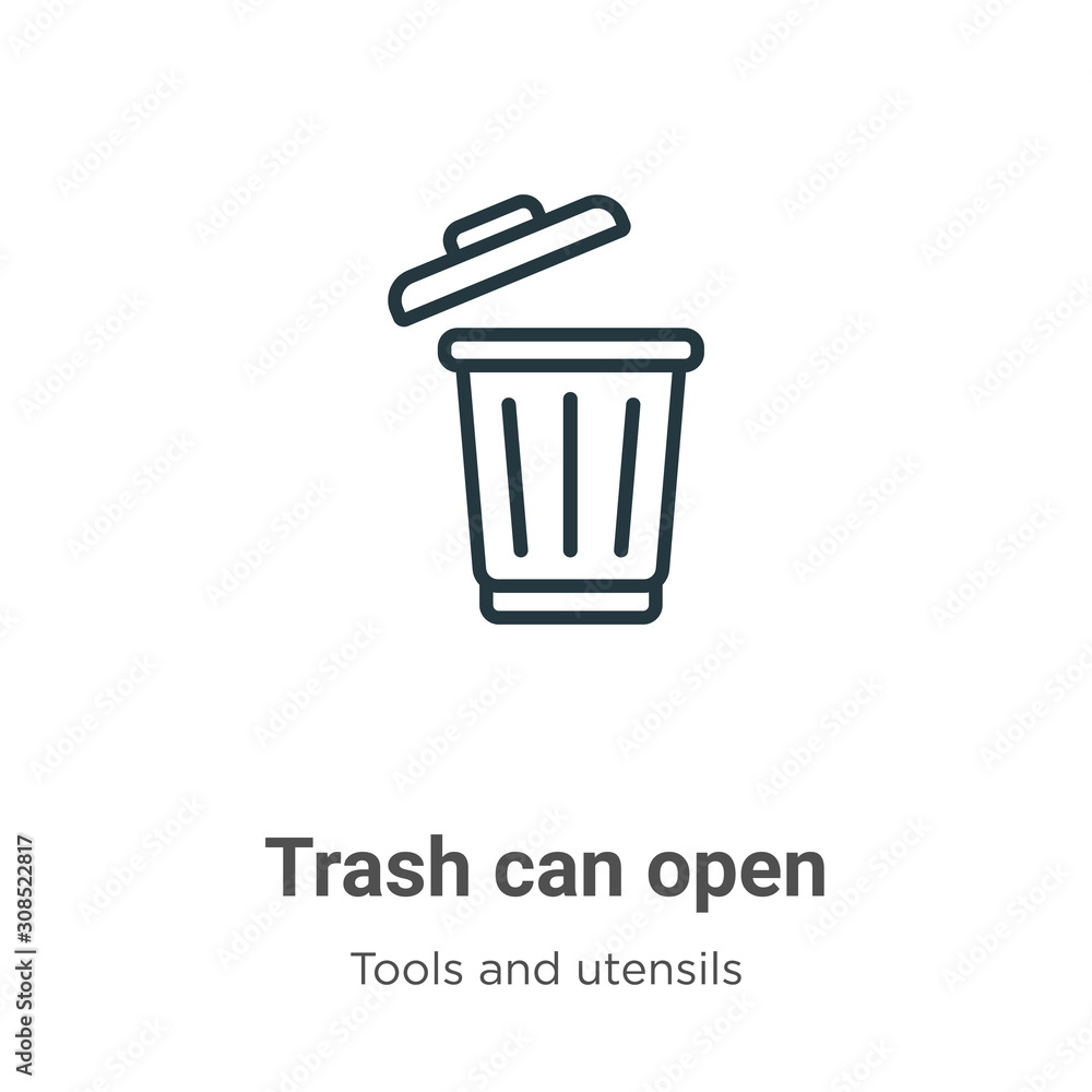 Trash can open outline vector icon. Thin line black trash can open icon