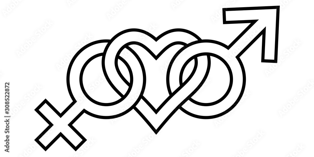 Obraz premium Sign symbol of love for man and woman gender icons connected heart, vector LGBT Prime sign symbol of bisexuality and love