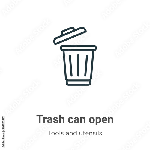 Trash can open outline vector icon. Thin line black trash can open icon, flat vector simple element illustration from editable tools and utensils concept isolated on white background