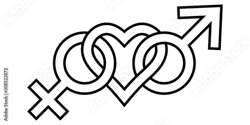 Sign symbol of love for man and woman gender icons connected heart, vector LGBT Prime sign symbol of bisexuality and love