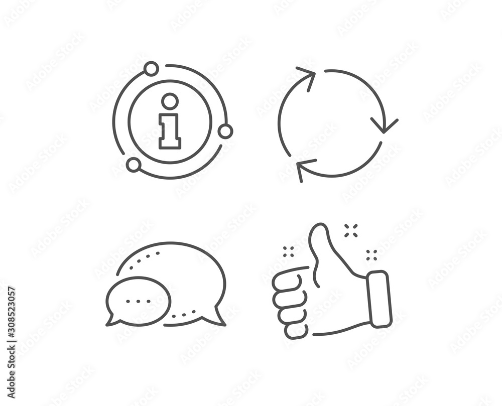 Recycle arrow line icon. Chat bubble, info sign elements. Recycling waste symbol. Reduce and Reuse sign. Linear recycling outline icon. Information bubble. Vector