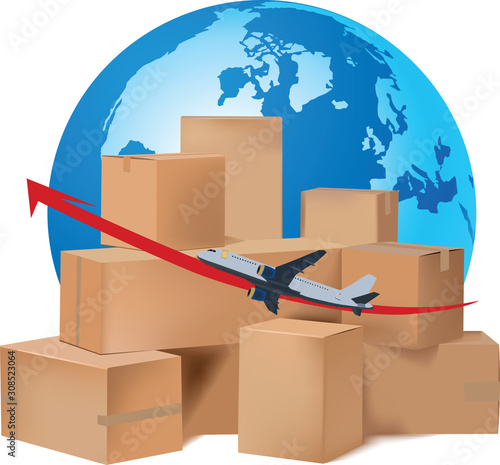 scatole imballaggio volo internazionale trasporto aereo photo