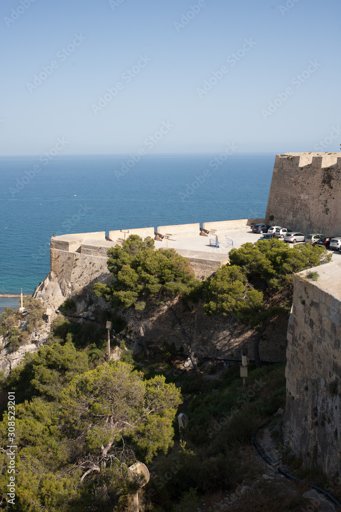 view of sea of alicante spain sea beach castle 