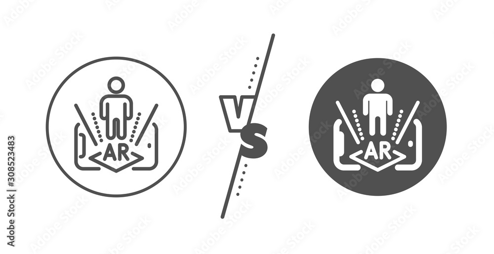 VR simulation sign. Versus concept. Augmented reality phone line icon. 3d person symbol. Line vs classic augmented reality icon. Vector VR simulation sign. Versus concept. Augmented reality phone line icon. 3d person symbol. Line vs classic augmented reality icon. Vector