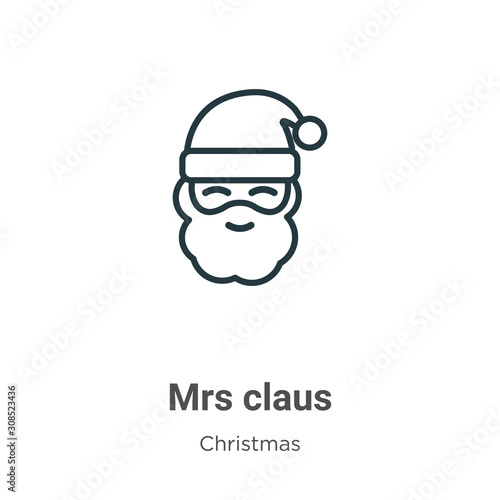 Mrs claus outline vector icon. Thin line black mrs claus icon, flat vector simple element illustration from editable christmas concept isolated on white background