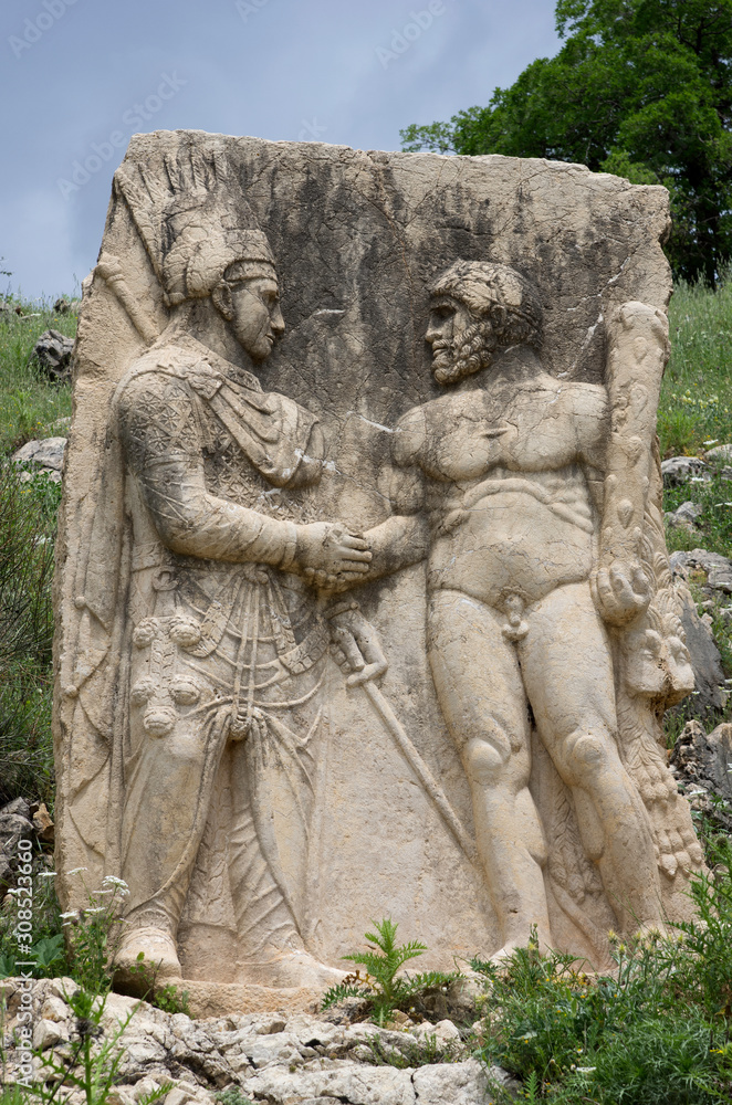 Greek tablet and handshake relief of Hercules and Antiochus at Arsemia region