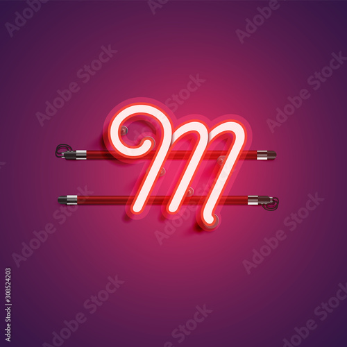 Purple/red coloured neon character, vector illustration