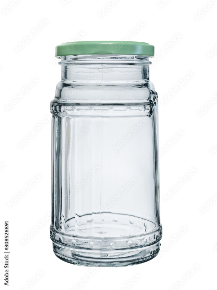 An empty glass jar with a metal lid. Isolated on white background An empty glass jar with a metal lid. Isolated on white background