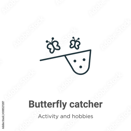 Butterfly catcher outline vector icon. Thin line black butterfly catcher icon, flat vector simple element illustration from editable activity and hobbies concept isolated on white background