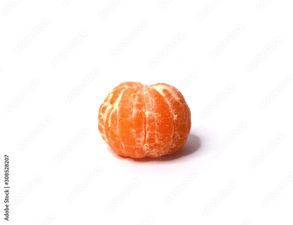 Peeled juicy tangerine on white background. Photo in color Peeled juicy tangerine on white background. Photo in color